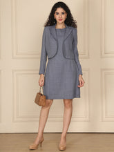 Linen Blue Sheath Dress & Blazer Set